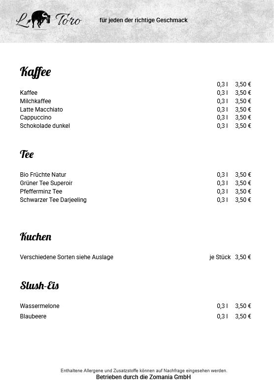 Kaffeekarte El-Toro Markkleeberg