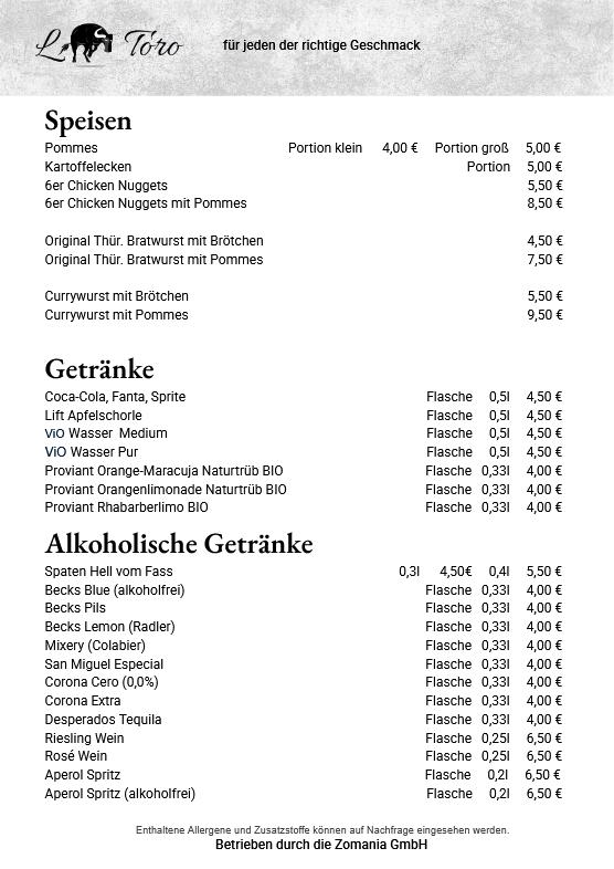 Speisekarte El-Toro Markkleeberg